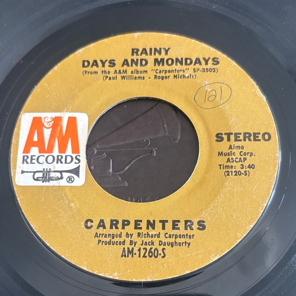 Carpenters Vinyl Record - Rainy Days and Mondays - Black and Gold